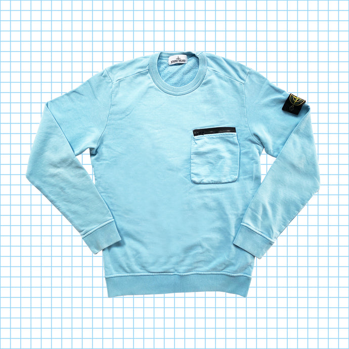 Stone Island Baby Blue Zip Chest Pocket Crew PE17' - Moyen