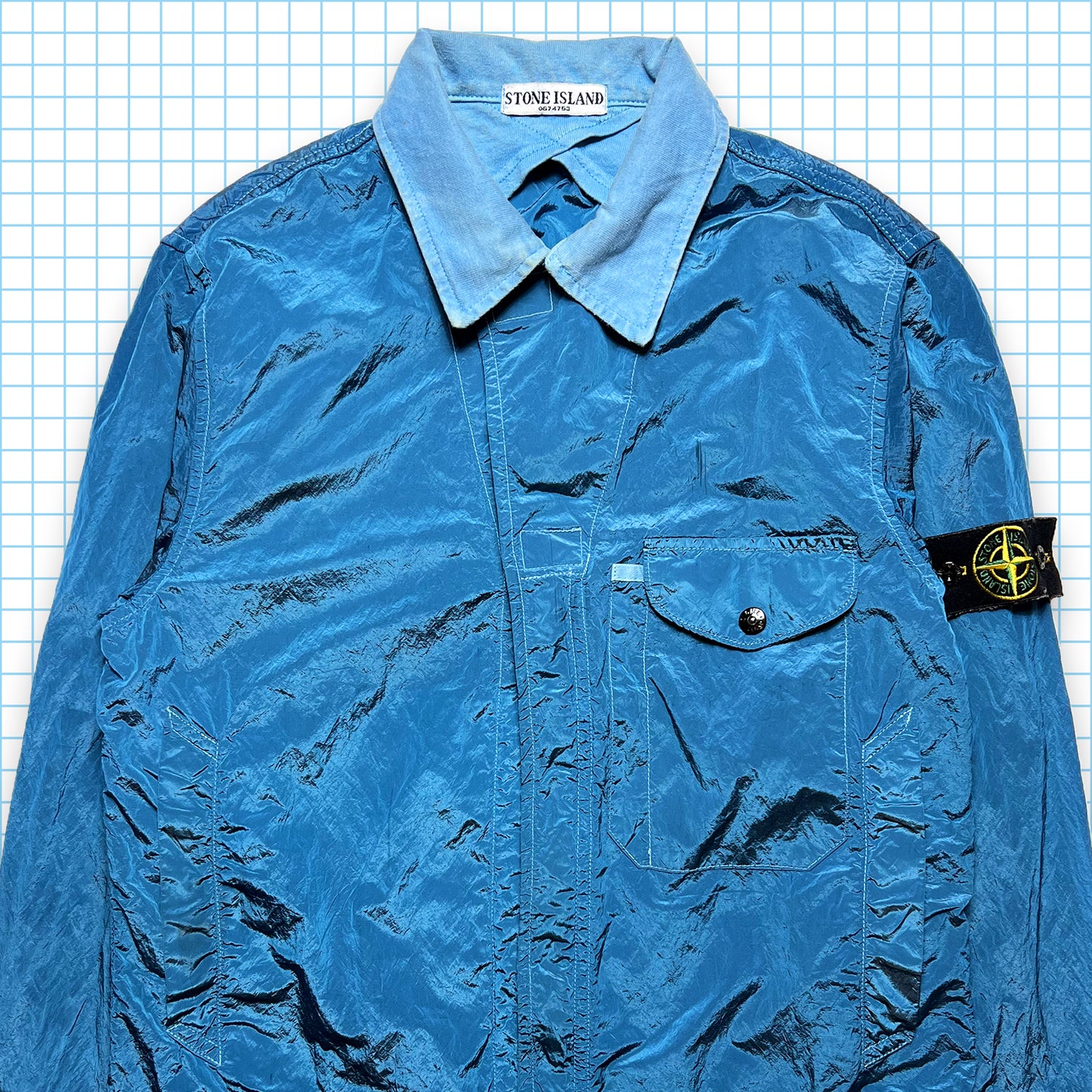 Stone Island Marina Blue Collared Nylon Metal Jacket - Small / Medium