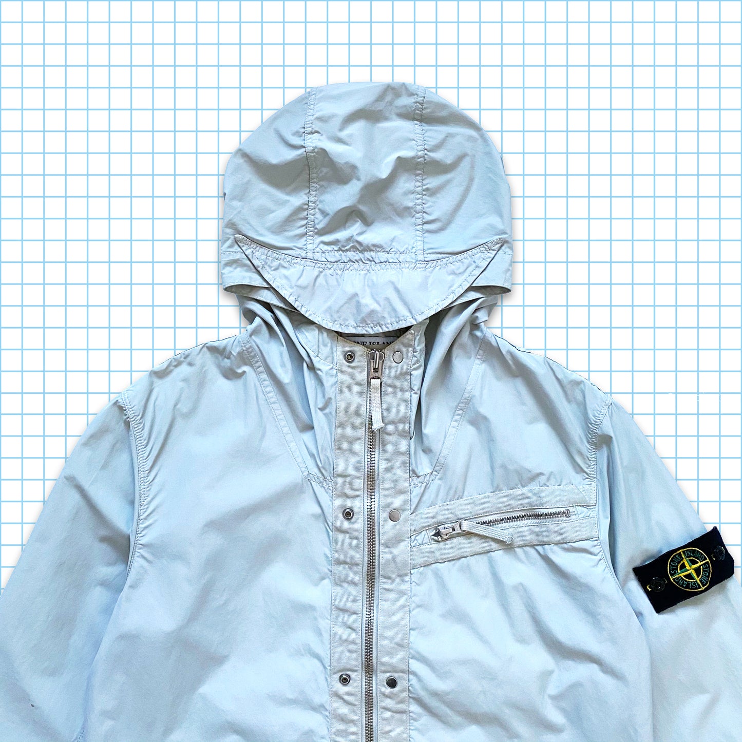 Stone Island Gris/Bleu Bébé Resinata Taped Shell Jacket SS09' - Moyen / Grand