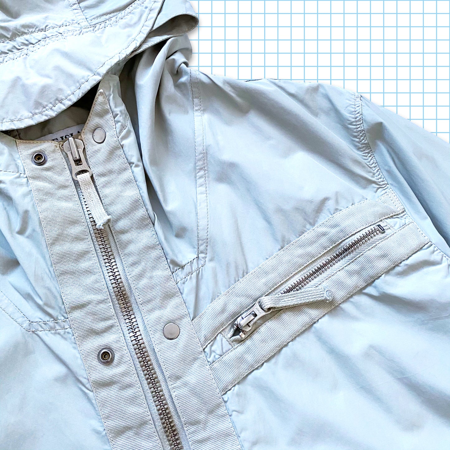 Stone Island Gris/Bleu Bébé Resinata Taped Shell Jacket SS09' - Moyen / Grand