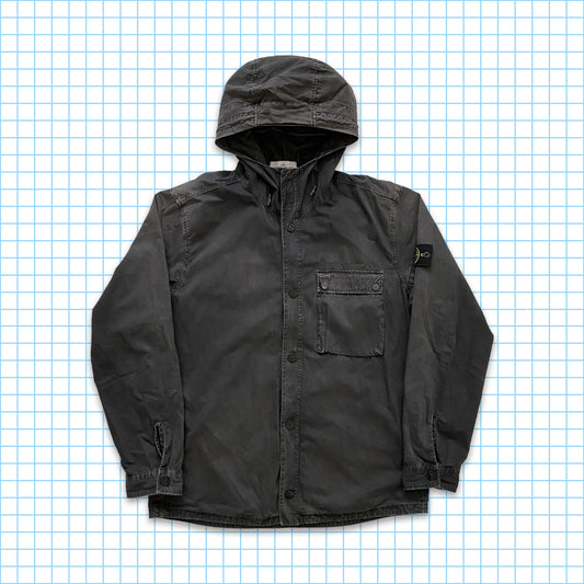 Surchemise à capuche noire en coton brossé Stone Island