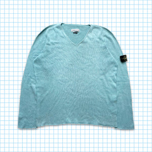 Début des années 00 Stone Island tricoté Sky Blue V Crewneck - Extra Large / Extra Extra Large