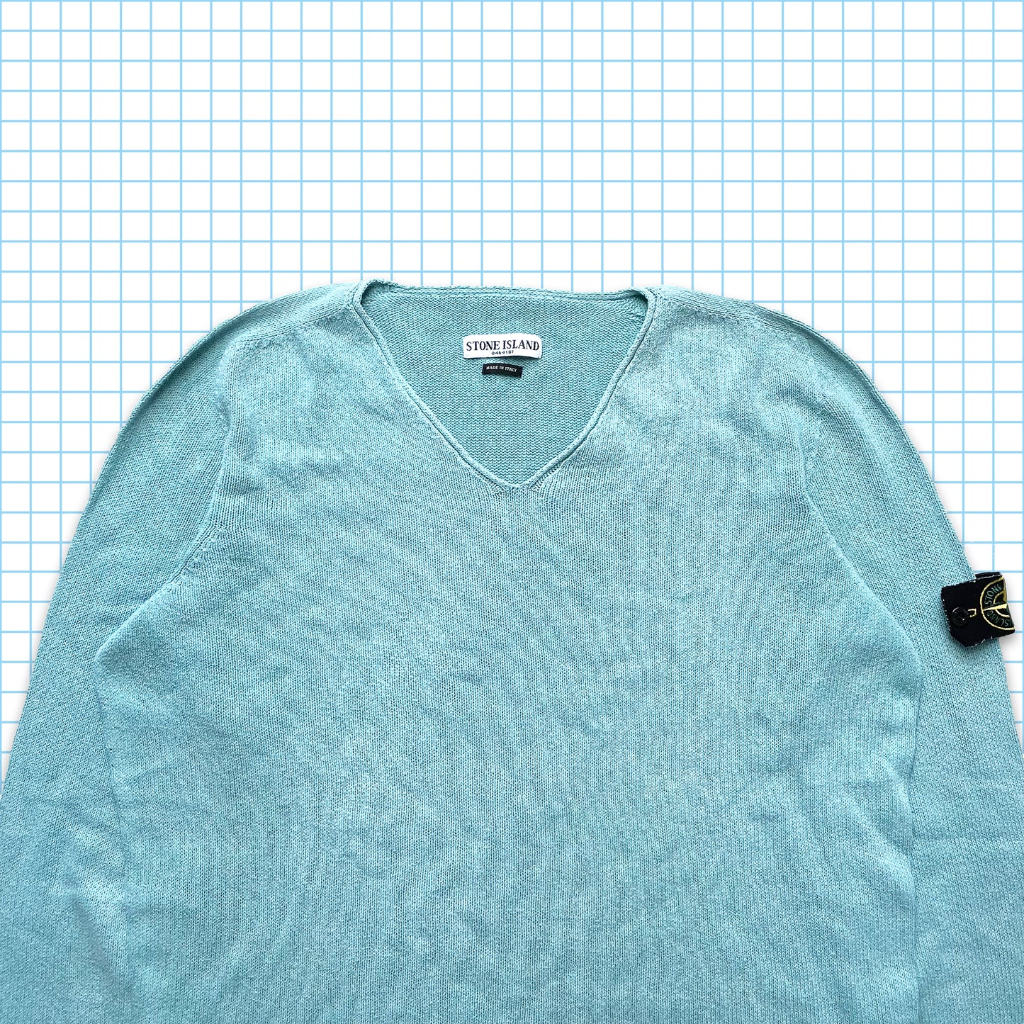 Early 00's Stone Island Knitted Sky Blue V Crewneck - Extra Large / Extra Extra Large