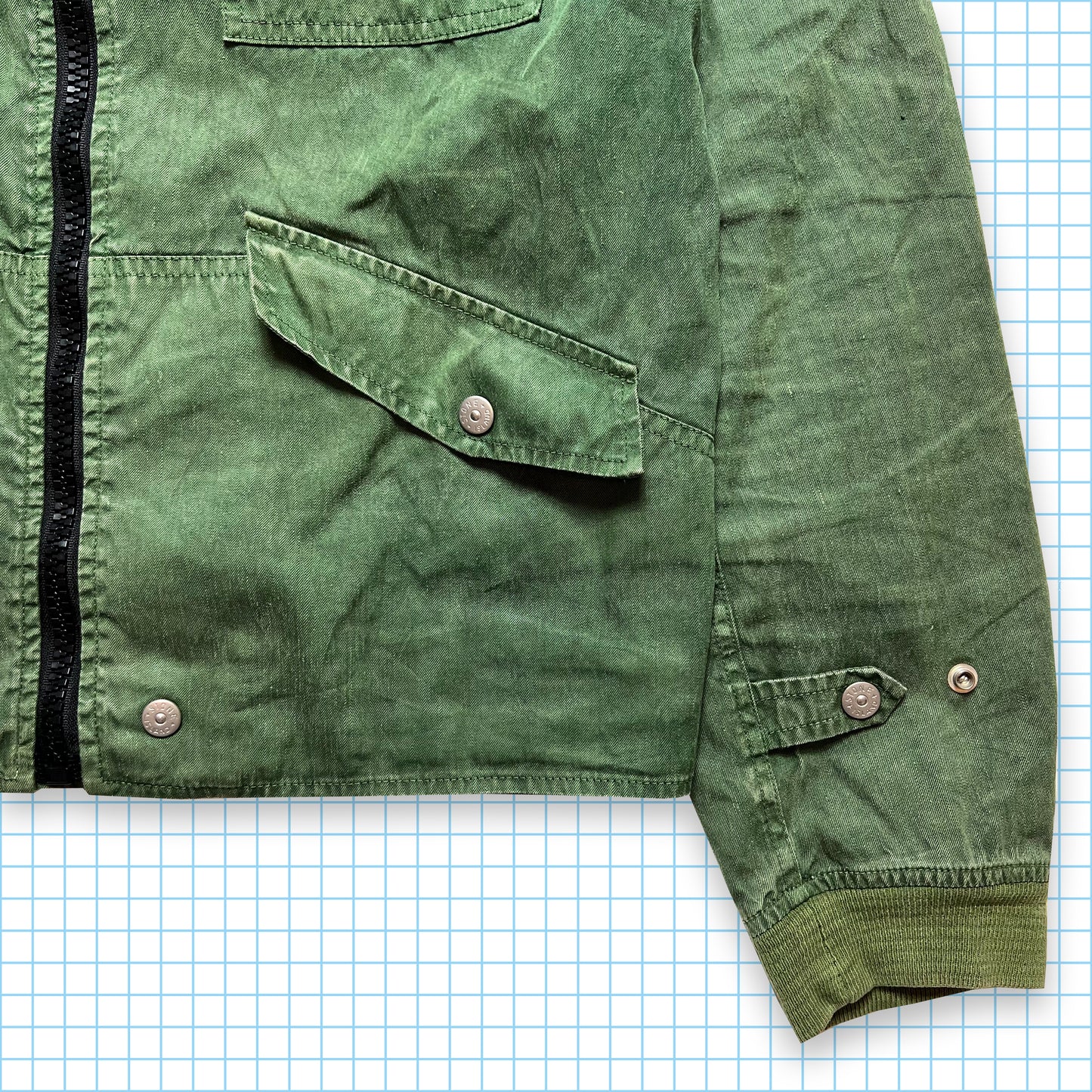 Early 00's Stone Island Multi Pocket Washed Forest Green Flight Jacket - Medium