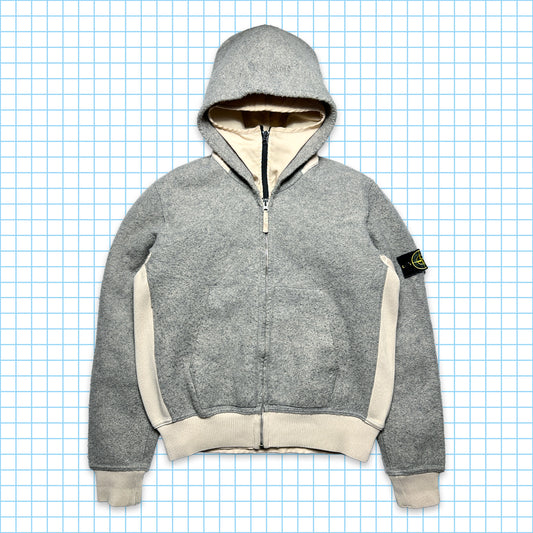AW06' Stone Island 2in1 Mélange de laine gris clair / Veste à capuche en coton - Moyen / Grand