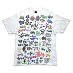 1990's Stüssy All Over Graphic Logos Tee - Medium / Large