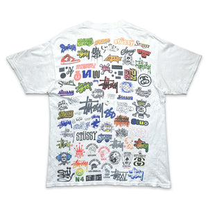 1990's Stüssy All Over Graphic Logos Tee - Medium / Large