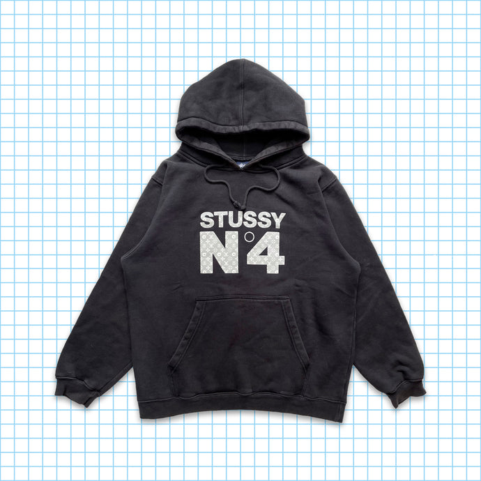 Vintage Stüssy Monogram Black Hoodie - Large