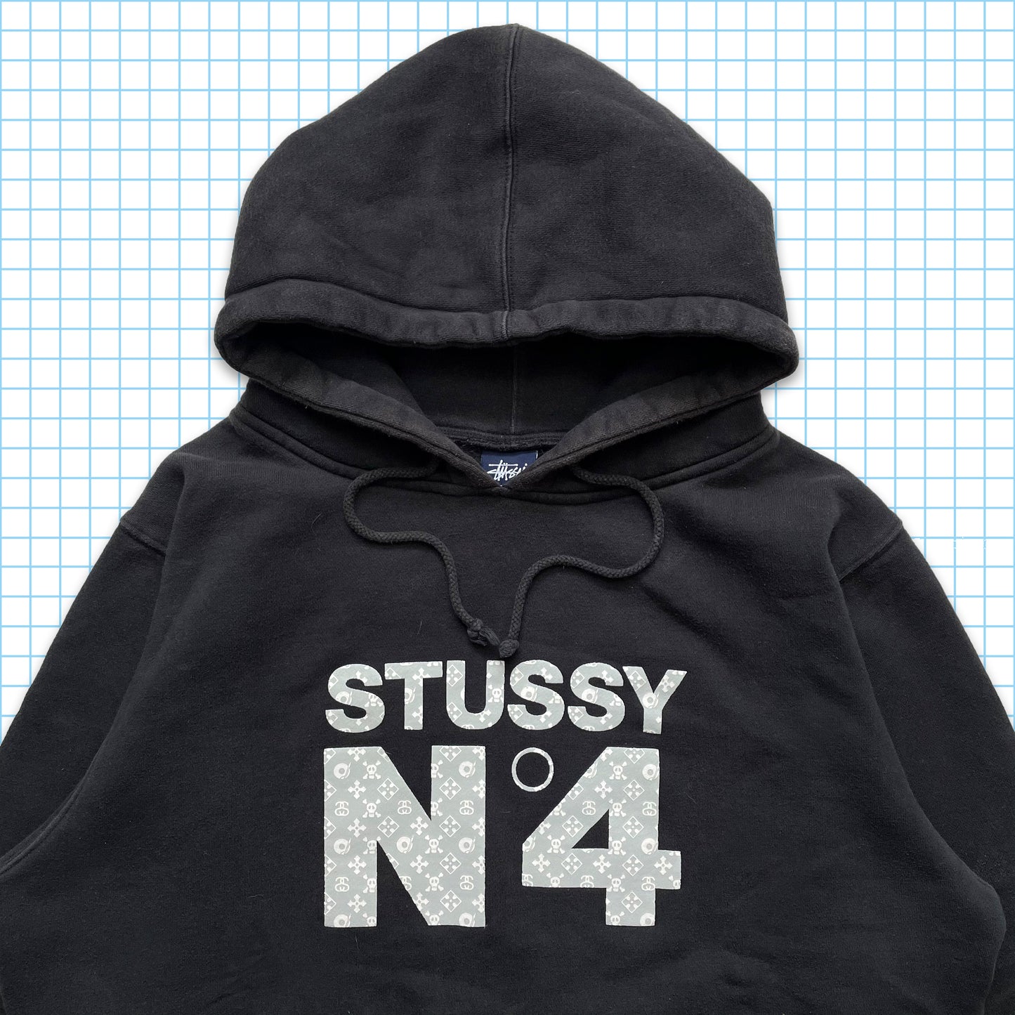 Vintage Stüssy Monogram Black Hoodie - Large