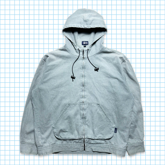 1990's Stüssy Minimal Grid Hooded Jacket - Small / Medium
