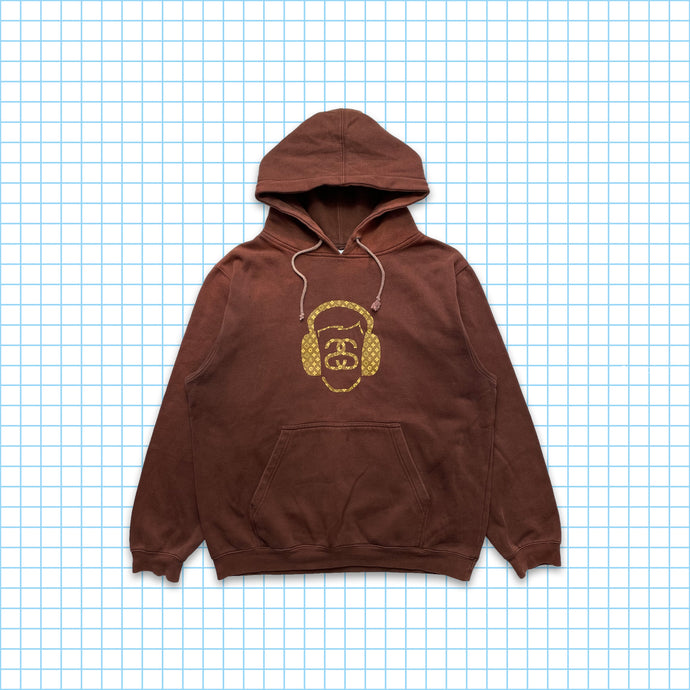 Vintage Stüssy Skull & Crossbones Monogram Brown Hoodie - Large