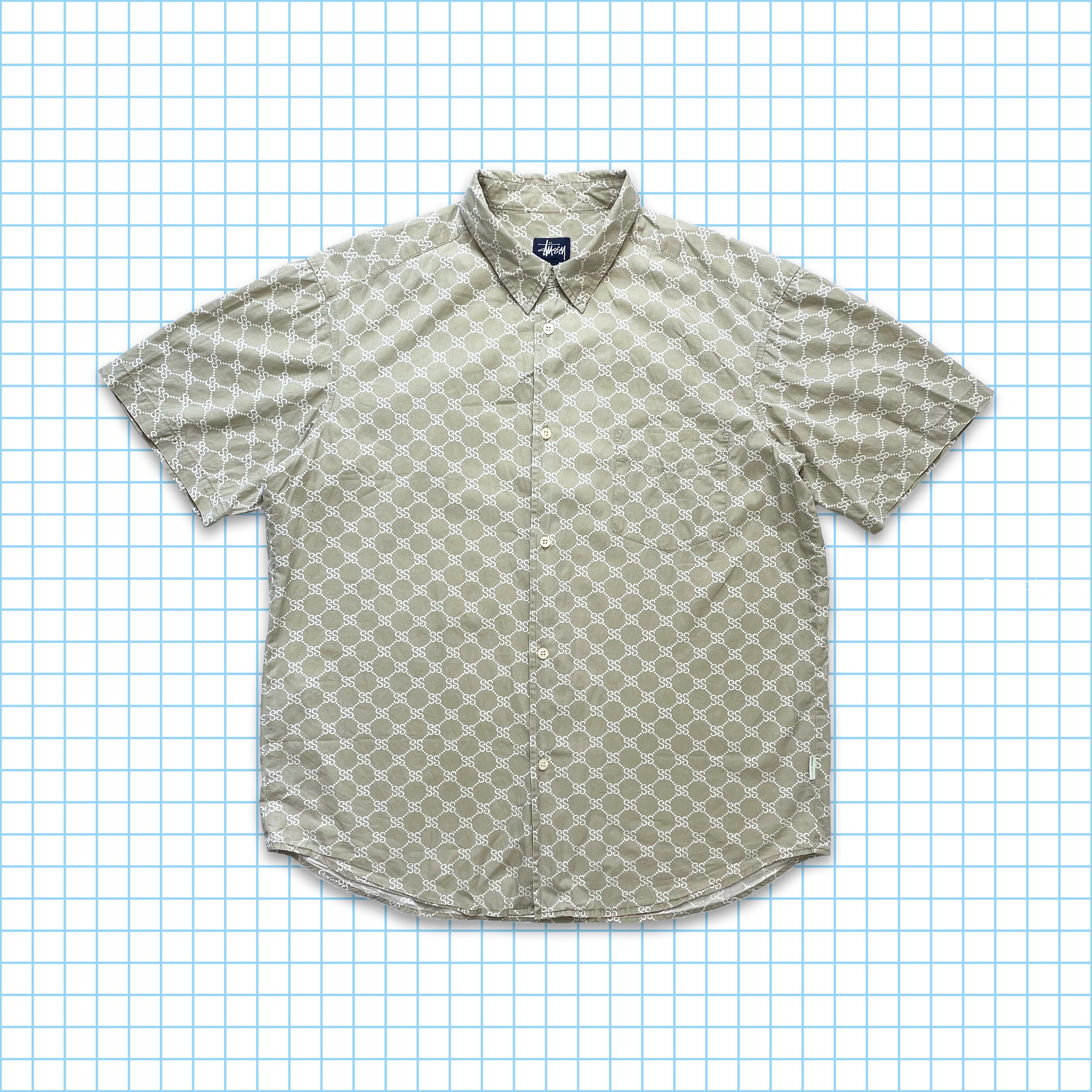 STUSSY LV MONOGRAM S/S SHIRT GRAY XL 1990'S OLD｜SAFARI サファリ｜高円寺 吉祥寺  VINTAGE、IMPORTBRANDの買取・委託販売専門ショップ