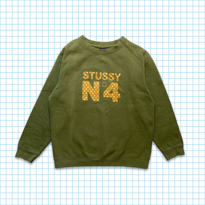 ヴィンテージ Stüssy ターンテーブル モノグラム カーキ クルーネック - ミディアム