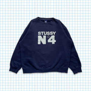 ヴィンテージ Stüssy スカル &amp; クロスボーン モノグラム ミッドナイト ネイビー クルーネック - M / L