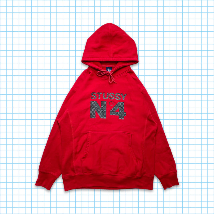 Vintage Stüssy Monogram Red Hoodie - Large