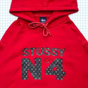 Vintage Stüssy Monogram Red Hoodie - Large