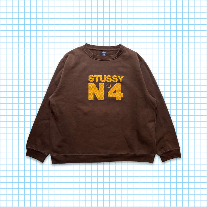 ヴィンテージ Stüssy スカル & クロスボーン モノグラム ブラウン クルーネック - 特大