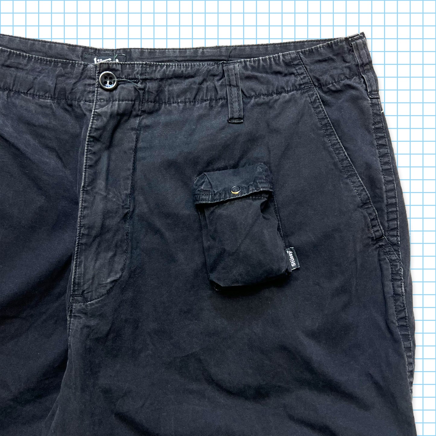 Stüssy Multi Pocket Washed Black Cargo Shorts - Large / Extra Large