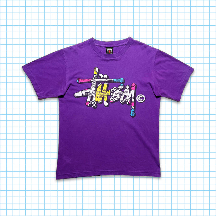 ヴィンテージ Stüssy Script Spellout パープル T シャツ - S