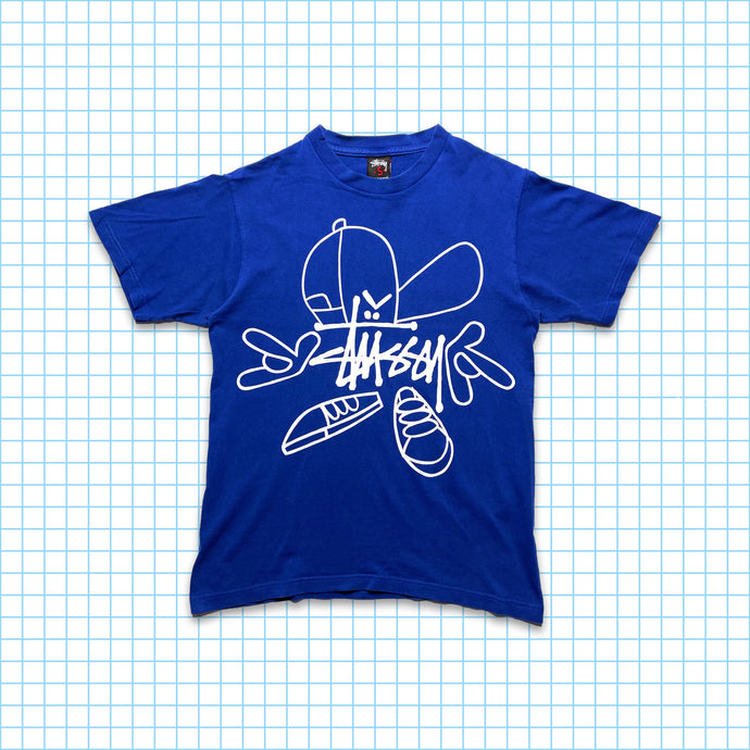 T-shirt bleu royal Vintage Stüssy Cartoon - Petit