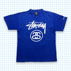 T-shirt bleu royal vintage Stüssy « Augmentez la paix » - Moyen