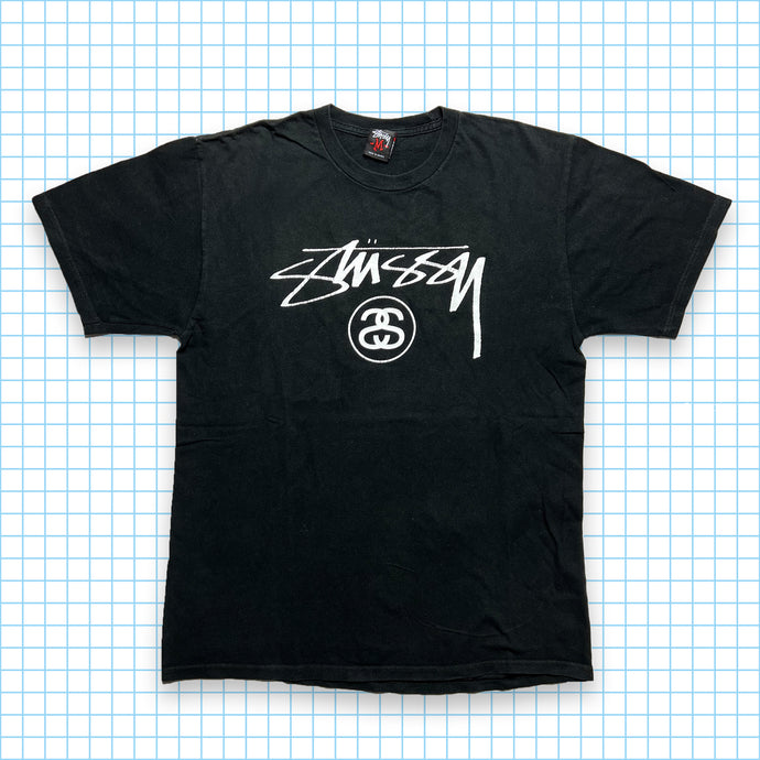 ヴィンテージ Stüssy ブラック スペルアウト T シャツ - ミディアム