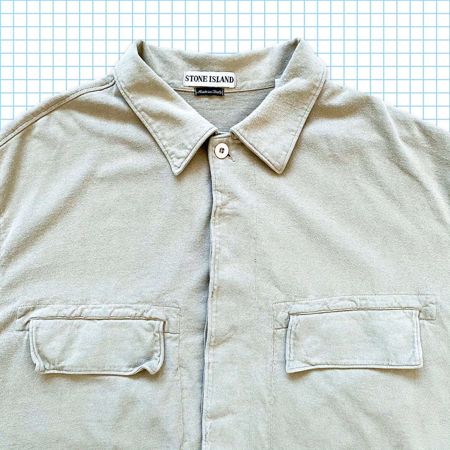 vintage Stone Island Gris Coton Lourd Double Poitrine Poche Chemise SS98' - Extra Large / Extra Extra Large
