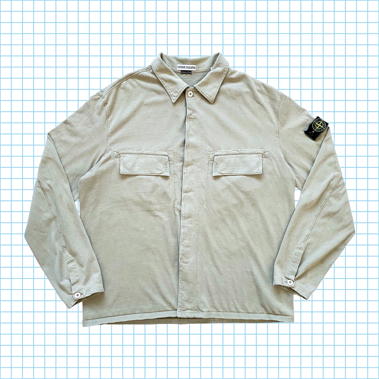 vintage Stone Island Gris Coton Lourd Double Poitrine Poche Chemise SS98' - Extra Large / Extra Extra Large