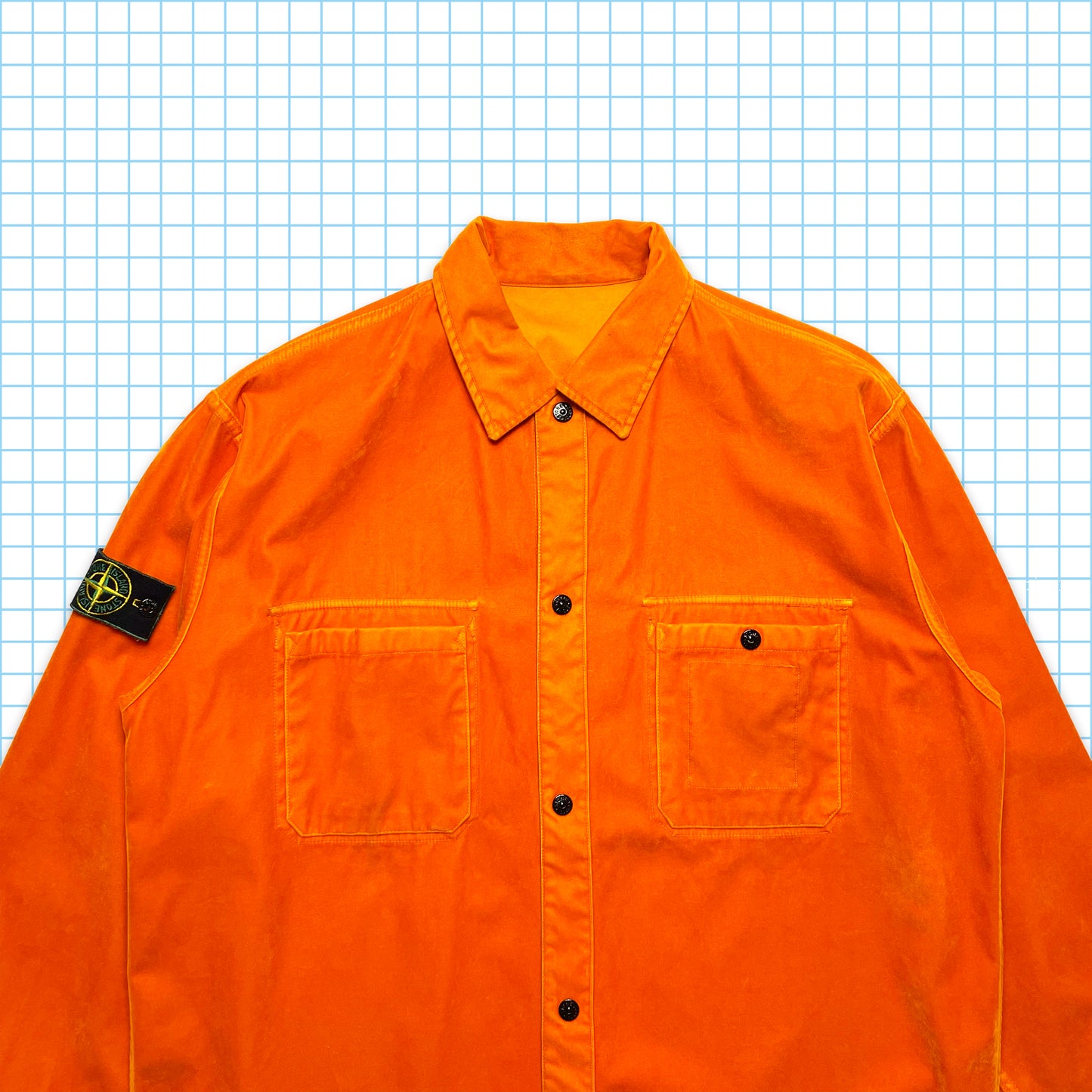 Vintage Stone Island Bright Orange Reversible Velvet Raso Floccato Coach Jacket AW95' - Large / Extra Large