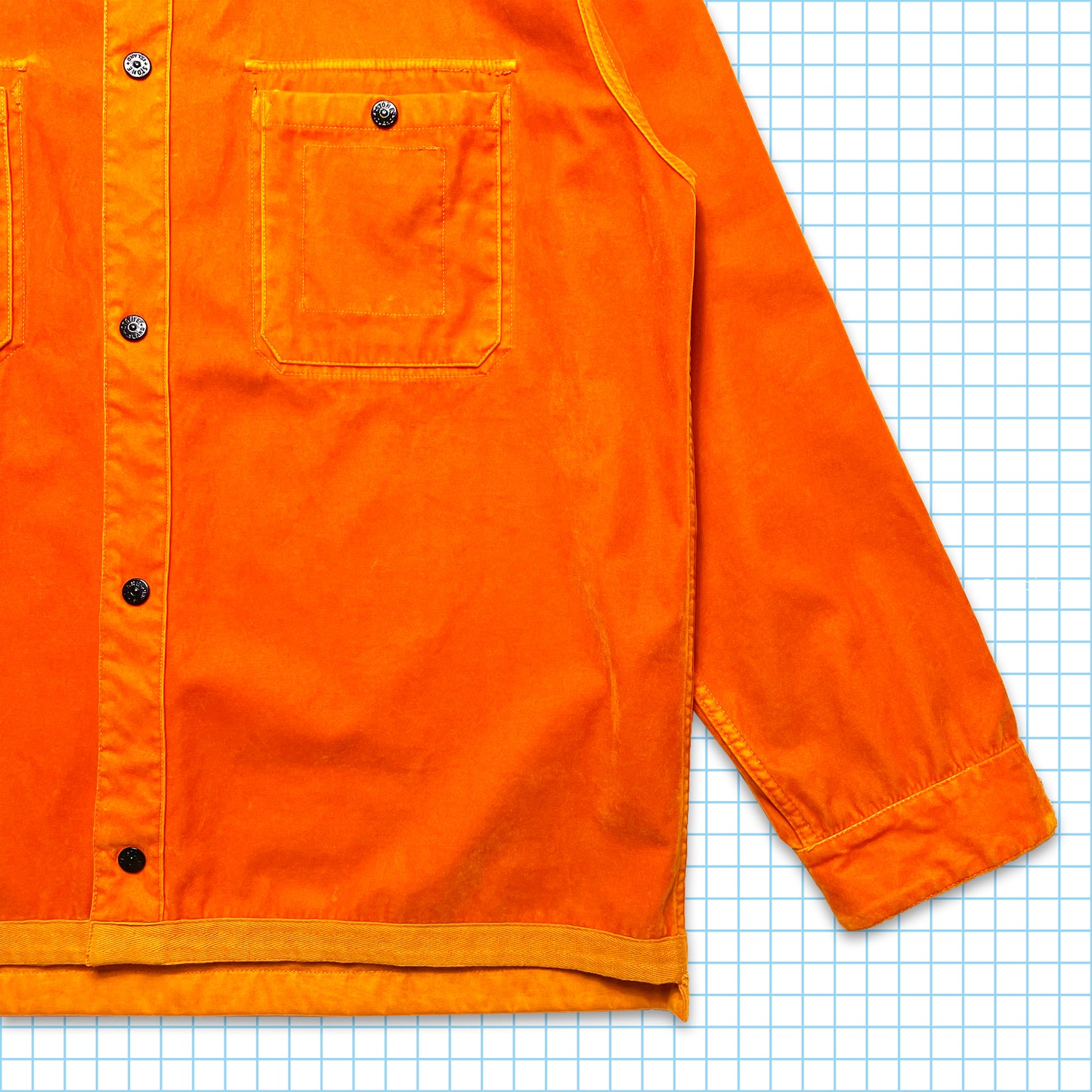 Vintage Stone Island Bright Orange Reversible Velvet Raso Floccato Coach Jacket AW95' - Large / Extra Large