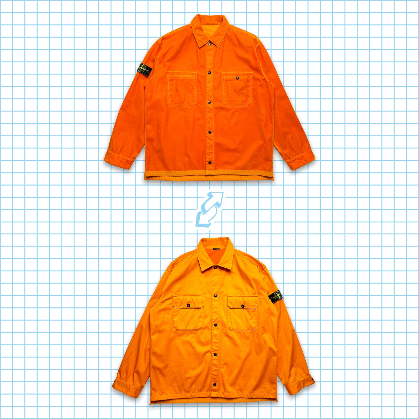Vintage Stone Island Bright Orange Reversible Velvet Raso Floccato Coach Jacket AW95' - Large / Extra Large