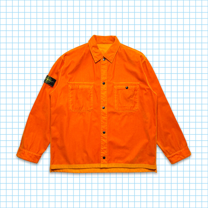 vintage Stone Island Orange Vif Réversible Velours Raso Floccato Coach Jacket AW95' - Grand / Extra Large