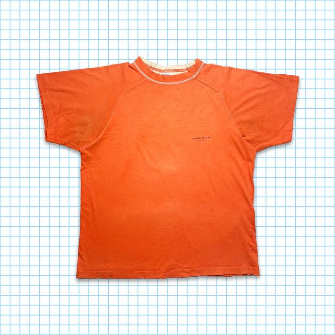 Tee-shirt Stone Island Marina Orange Spell Out de la fin des années 90 - Grand