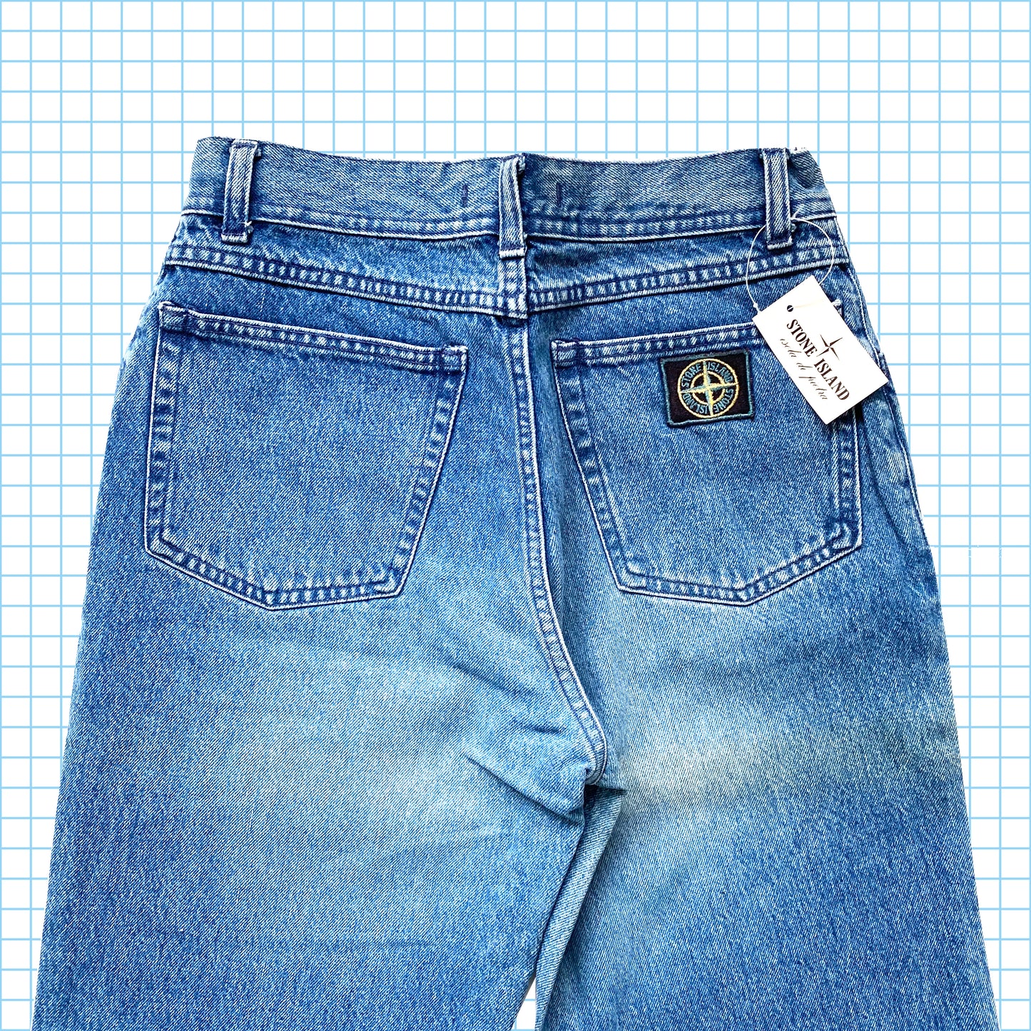 vintage Fin des années 90 Stone Island Washed Blue Denim Jeans - Petit
