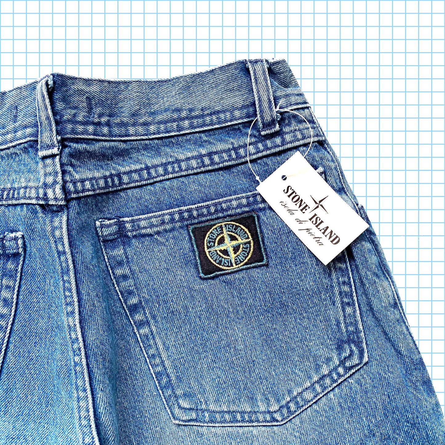 vintage Fin des années 90 Stone Island Washed Blue Denim Jeans - Petit