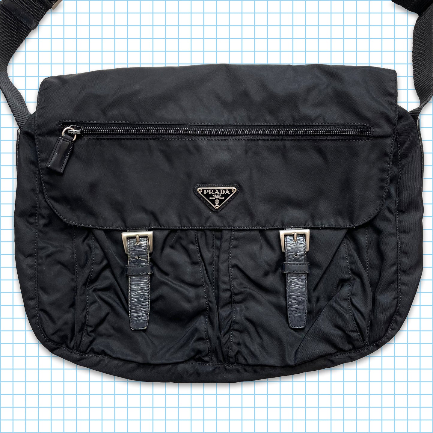 Vintage Prada Milano Black Buckle Closure Side Bag