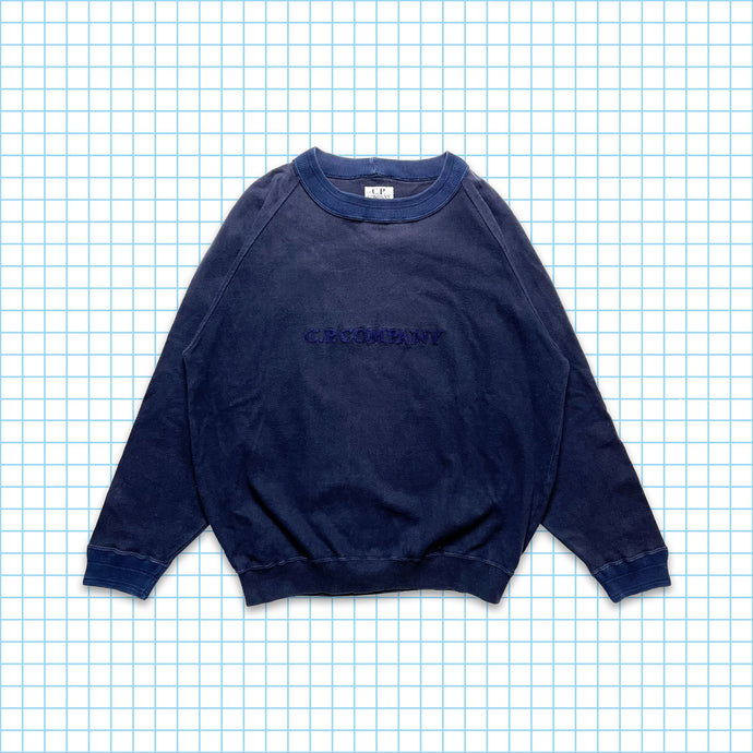 vintage 90's CP Company Tonal Navy Spellout Crewneck - Moyen