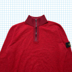 Stone Island - Quart zip côtelé rouge cramoisi - Grand / Très grand