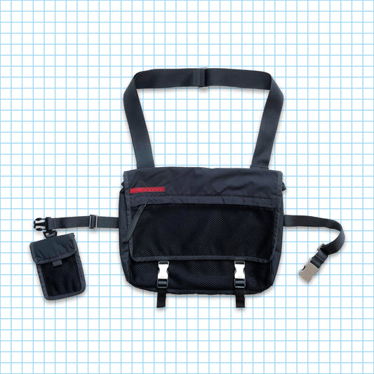 Prada Sport Sac latéral/pochette de ceinture en maille gris foncé avec poche avant