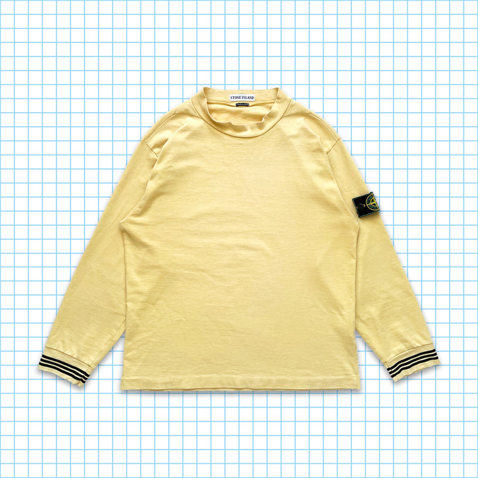 ヴィンテージ Stone Island パステル イエロー ストライプ カフス ロングスリーブ SS97'