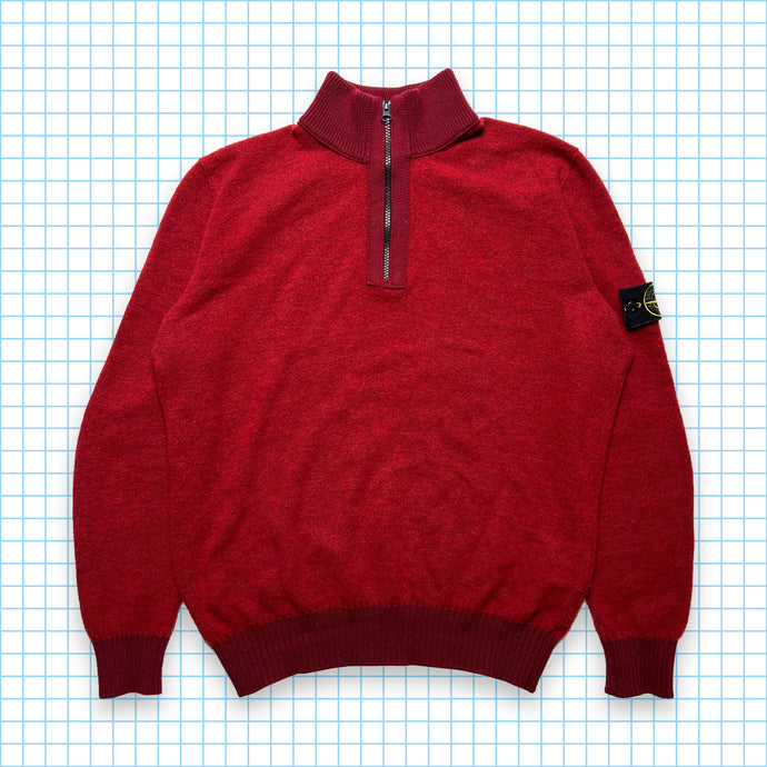 Stone Island Crimson Red Ribbed Quarter Zip - Large / Extra Large